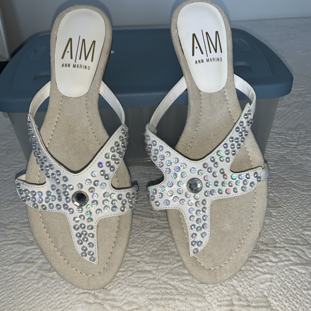 Ann Marino Y2K Starfish Rhinestone Slides Sandals Size 9.5 M‎ Sequins